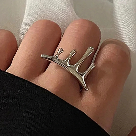 925 Sterling Silver Drip Ring Geometric Ring Abstract Ring Unique Statement Ring - Picture 4 of 5